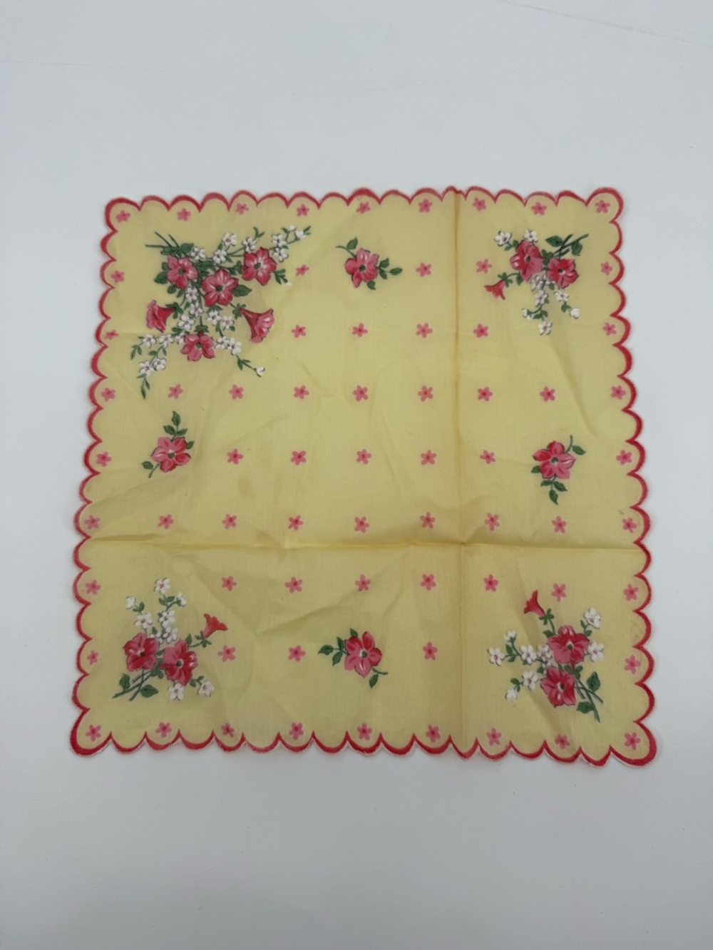 Vintage Yellow Floral Handkerchief Square Accessory Small Dainty Shabby Chic - Picture 2 of 8
